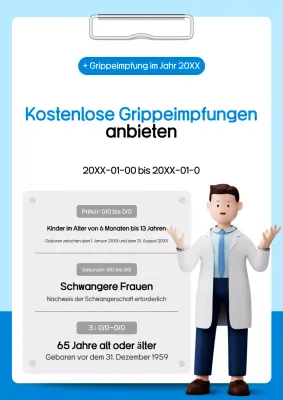 Werbung für die Grippeimpfung mit einem klaren blauen und hellblauen Design
