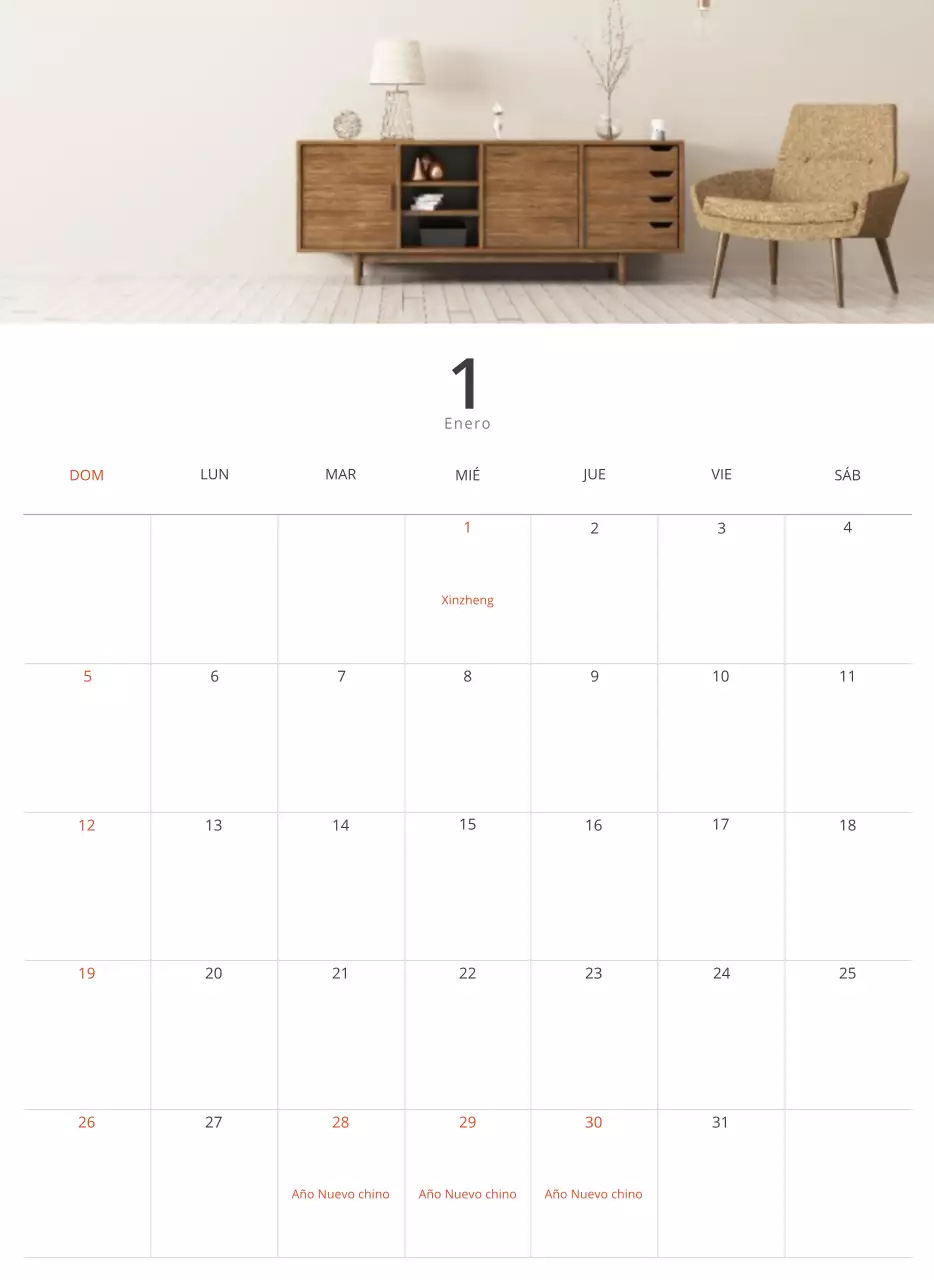 Calendario interior minimalista beige
