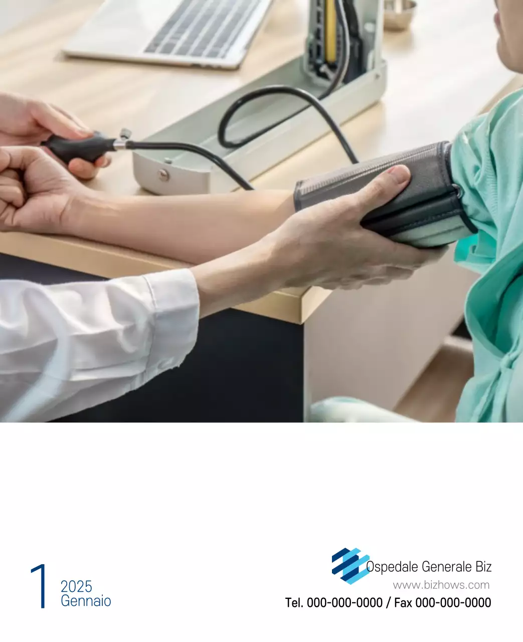 Calendario promozionale dell'ospedale semplice, bianco e blu