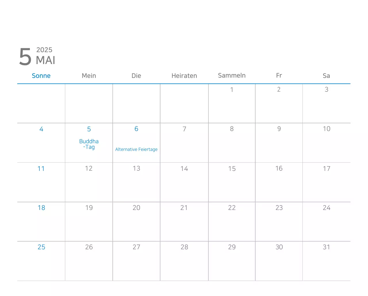 Blauer moderner Kalender Kalender