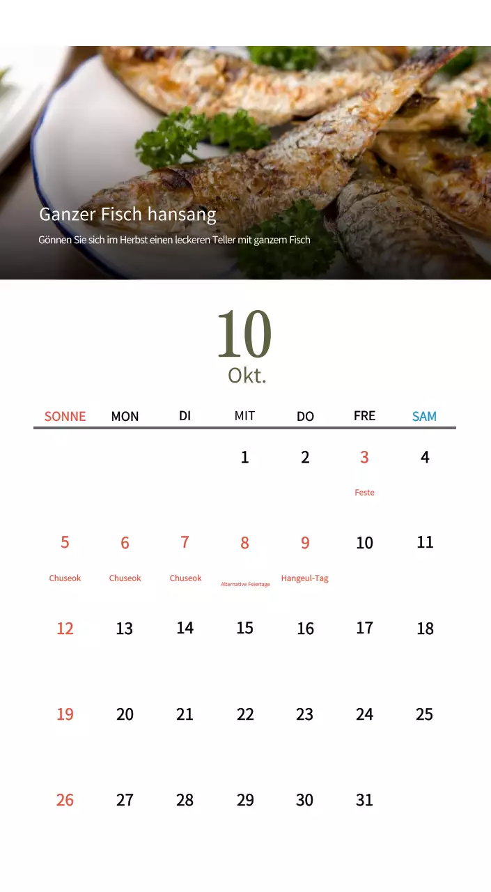 Beige Traditioneller Speisekalender
