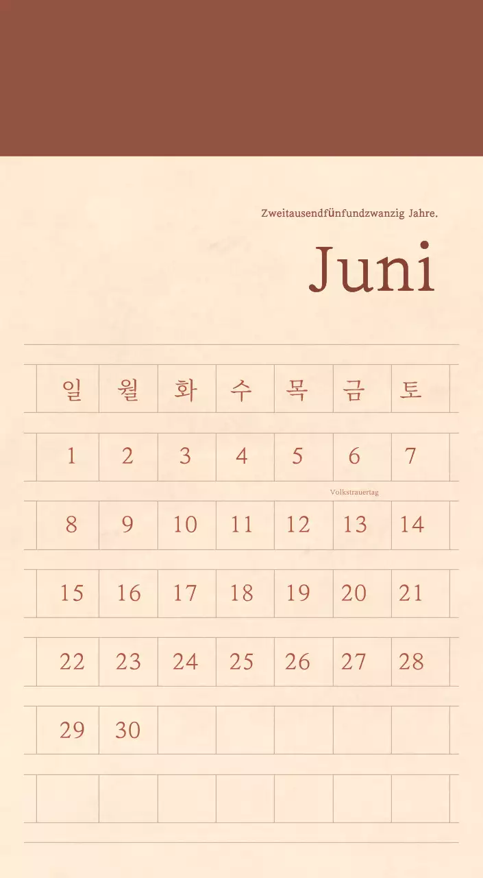 Ein sentimentaler Blumenkalender in hellbraunem und braunem Wollpapierkonzept