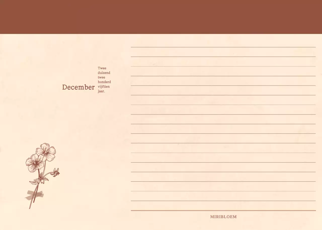 Een sentimentele bloemenkalender in lichtbruin en bruin geweven papierconcept