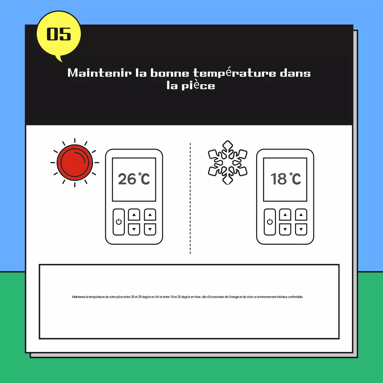 Une jolie campagne d'économie d'énergie en bleu clair et vert