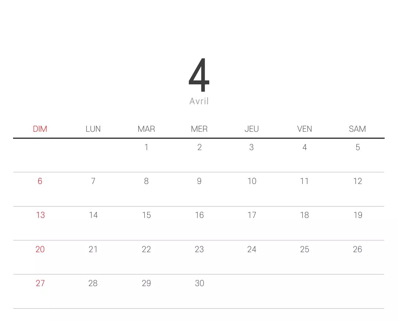 Calendrier botanique blanc et propre