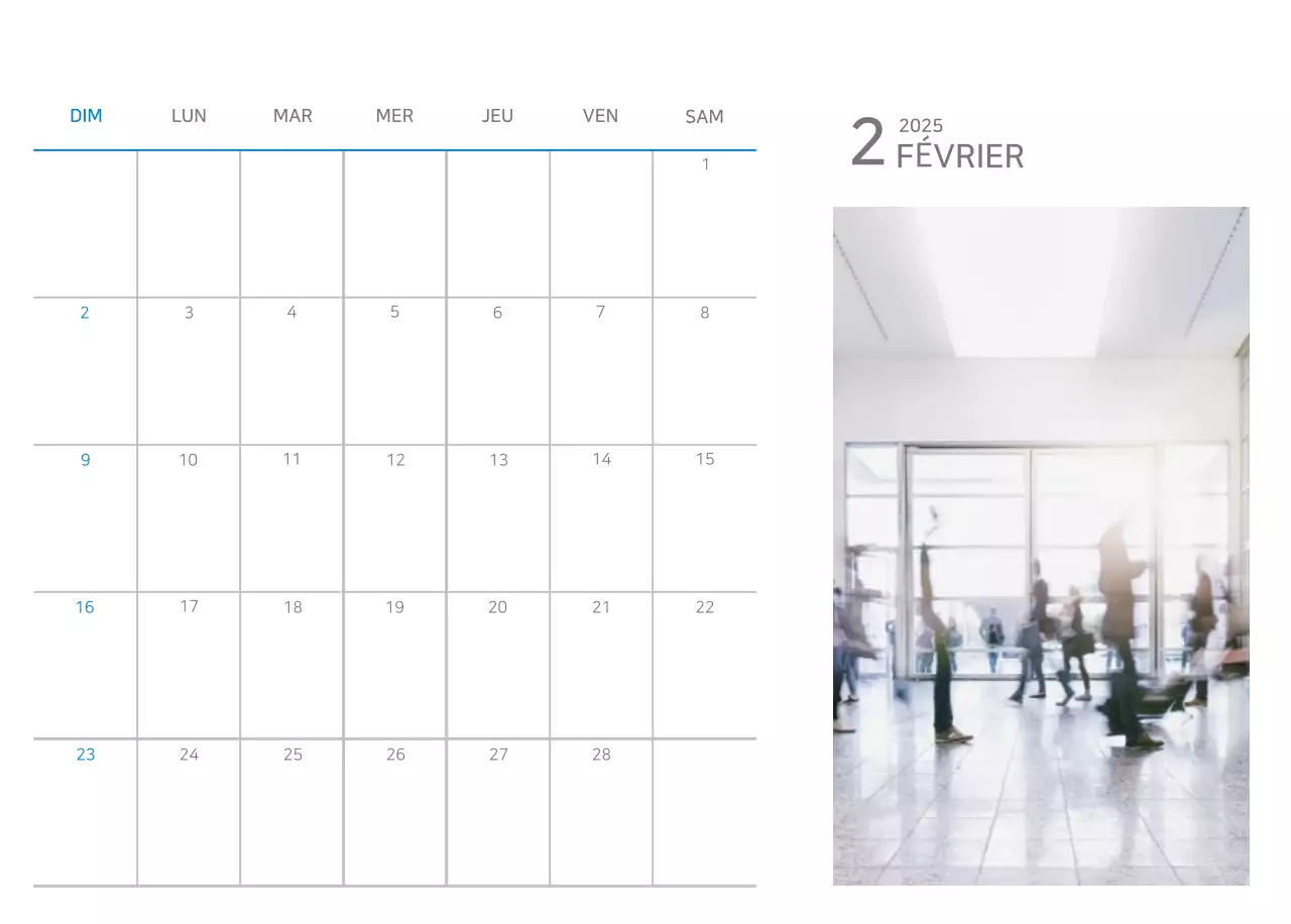 Calendrier minimaliste bleu Promotions d'entreprise