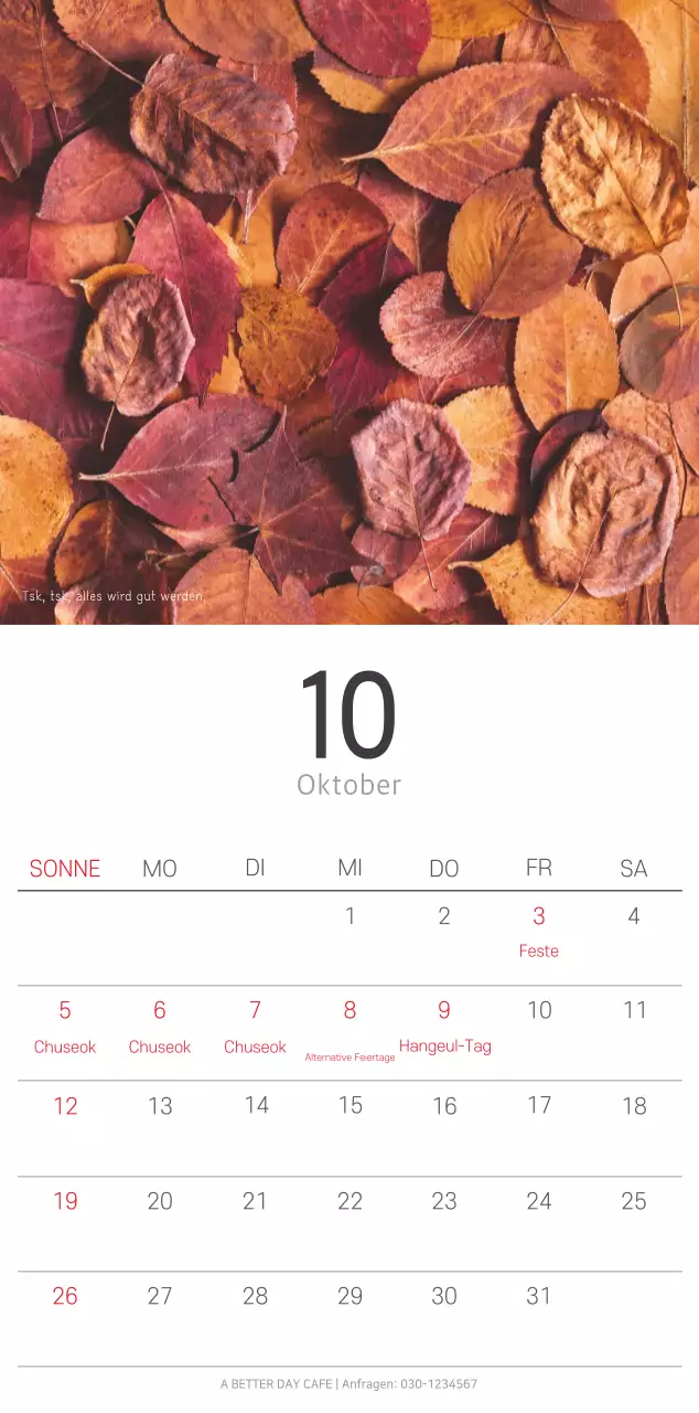 Weißer sauberer botanischer Naturkalender