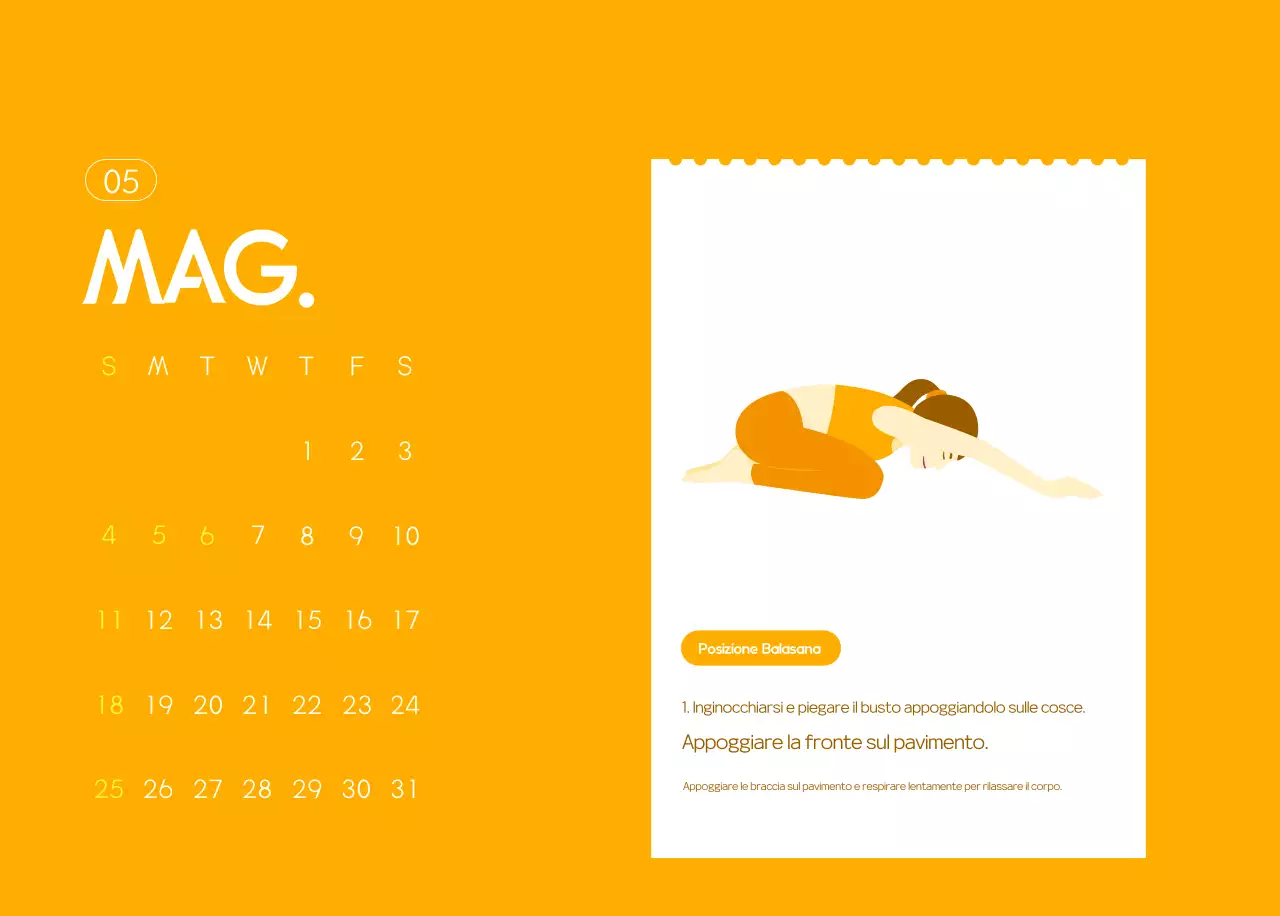Calendario promozionale arancione dello yoga minimalista