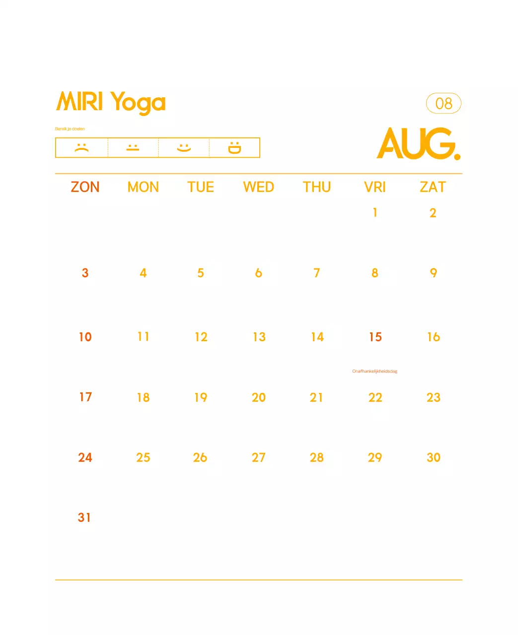 Oranje Minimalistische Yoga Promotiekalender