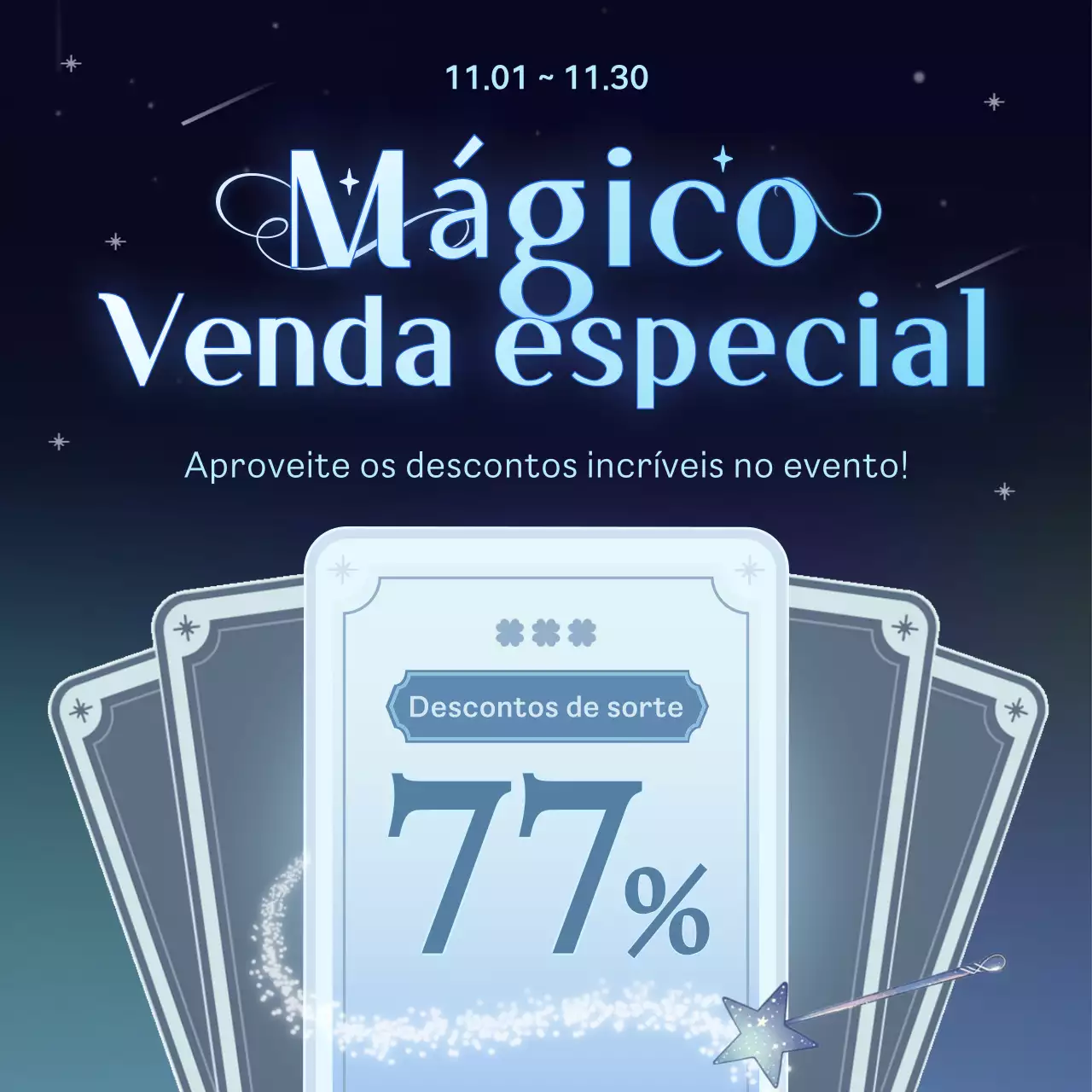 Promover um evento de cupões de fantasia preto e azul