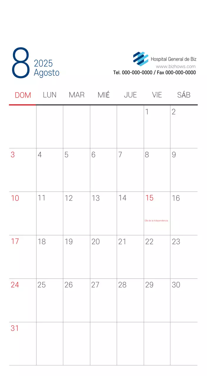 Calendario promocional Hospital Navy White Simple