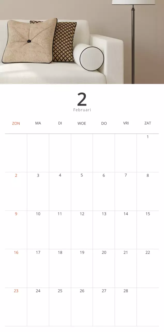 Beige minimalistische interieurkalender