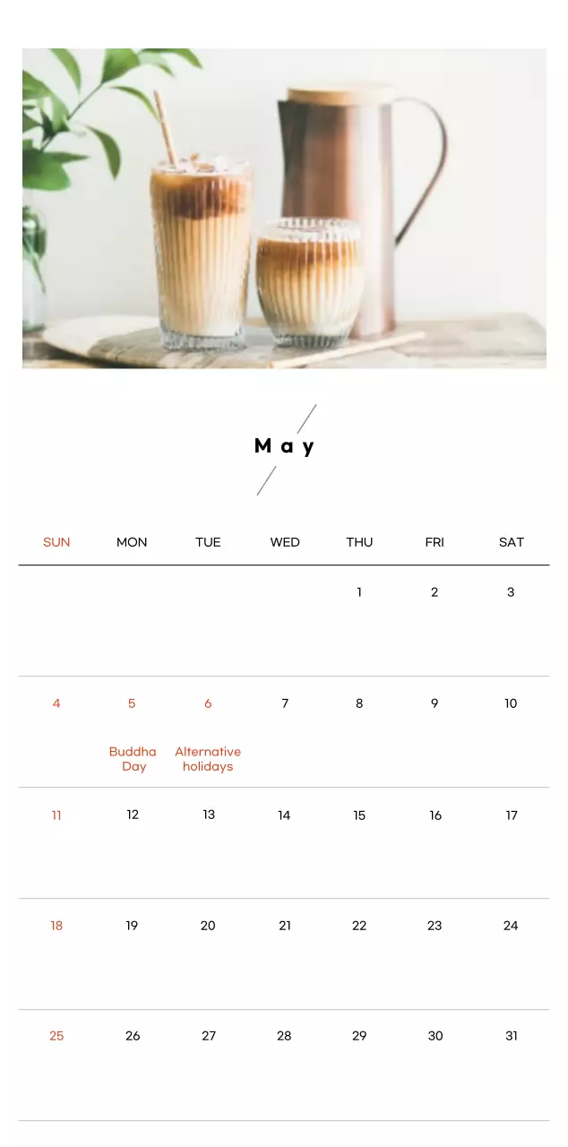 Minimalist coffee calendar