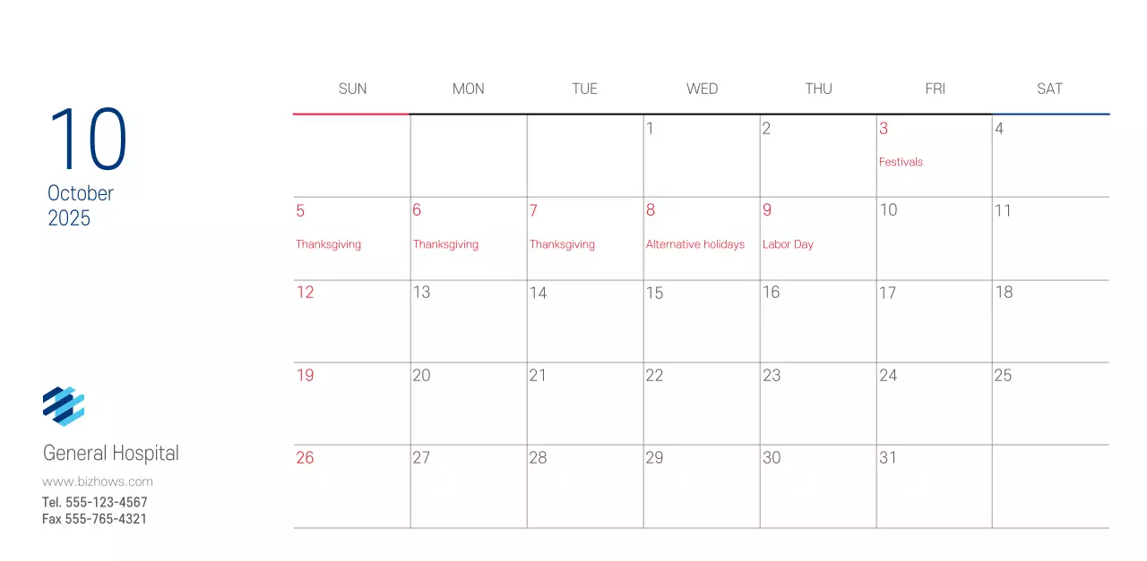 Navy White Simple Hospital Promotional Calendar