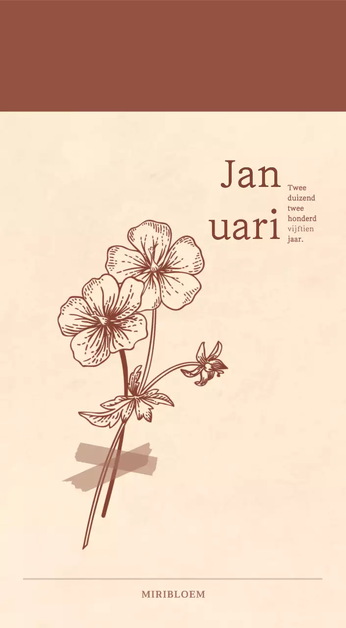 Een sentimentele bloemenkalender in lichtbruin en bruin wollen papierconcept