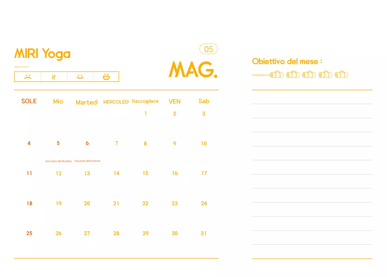 Calendario promozionale arancione dello yoga minimalista