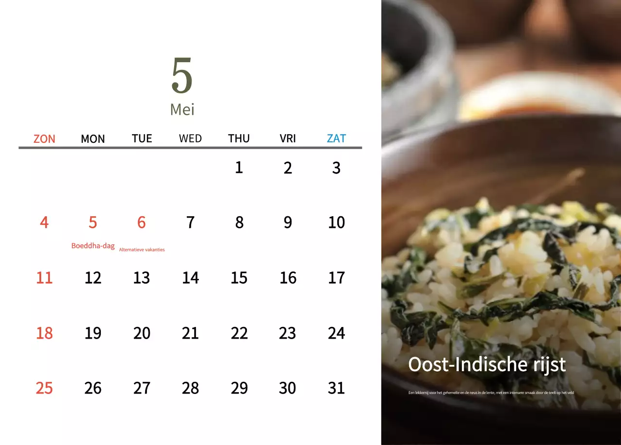 Beige Traditionele Eetkalender