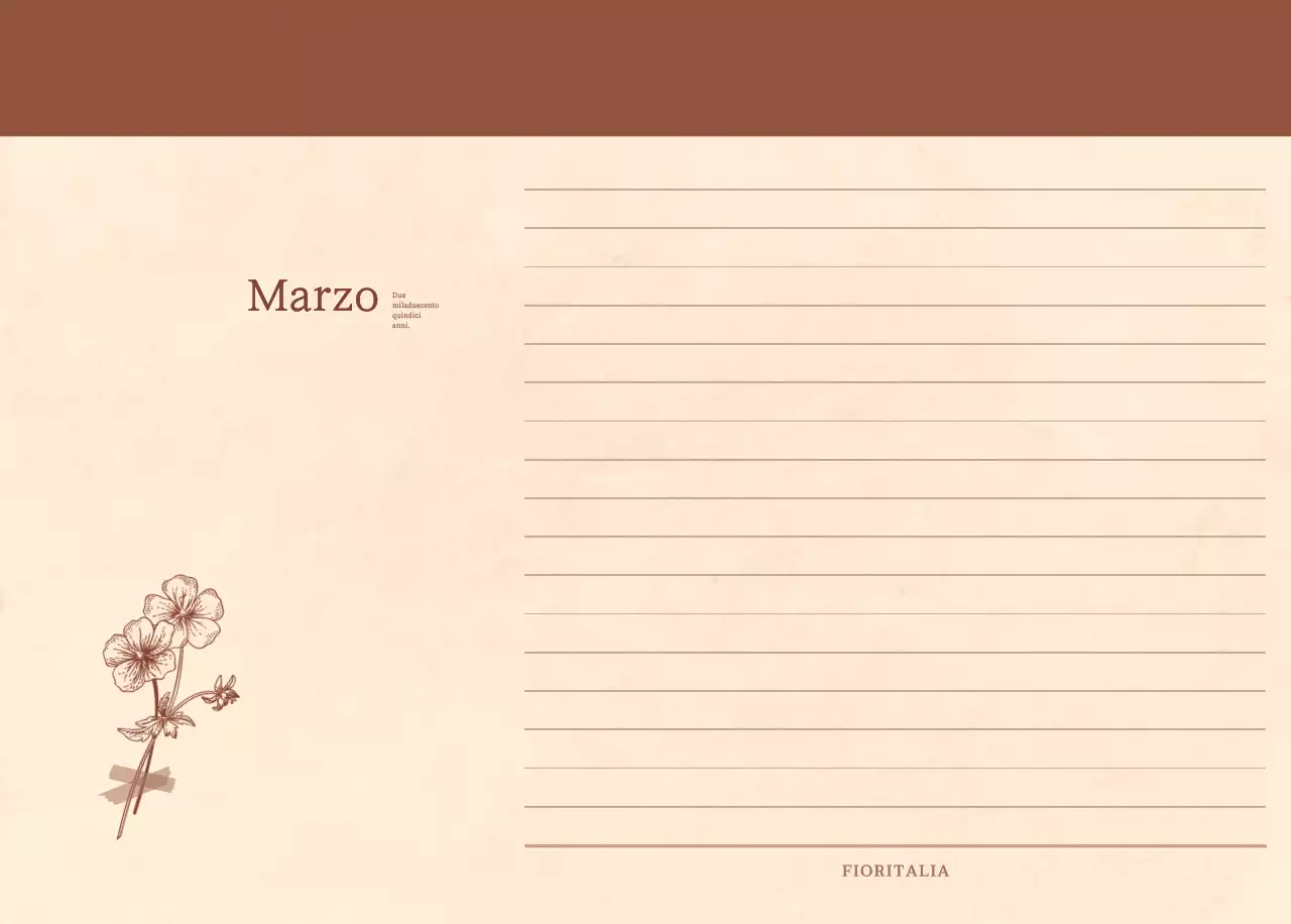 Un calendario sentimentale per fioristi in carta di lana marrone chiaro e marrone.
