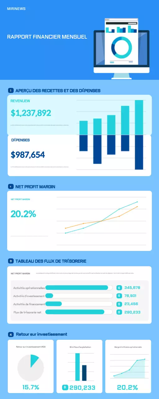document de rapport financier moderne bleu