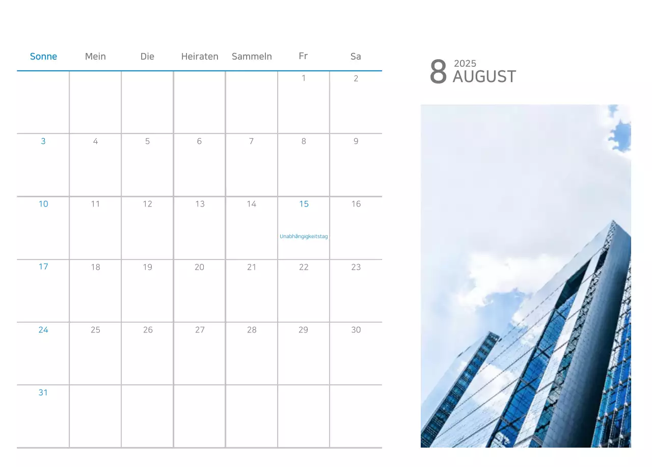 Blauer Minimalistischer Kalender Corporate Promotions