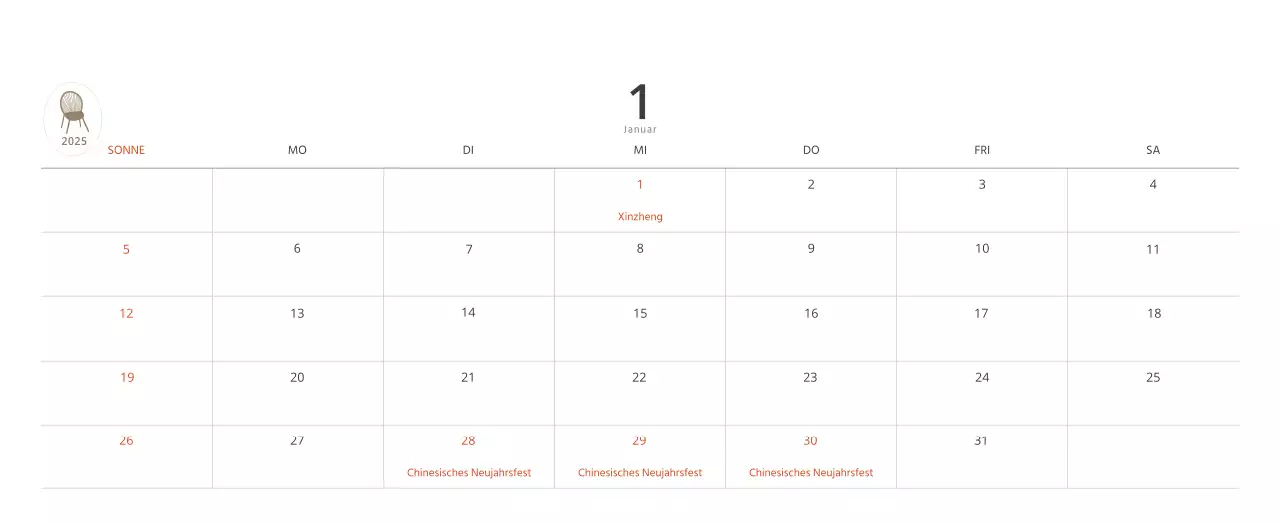 Beigefarbener minimalistischer Innenkalender