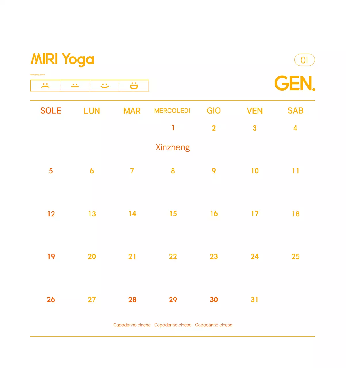 Calendario promozionale arancione dello yoga minimalista
