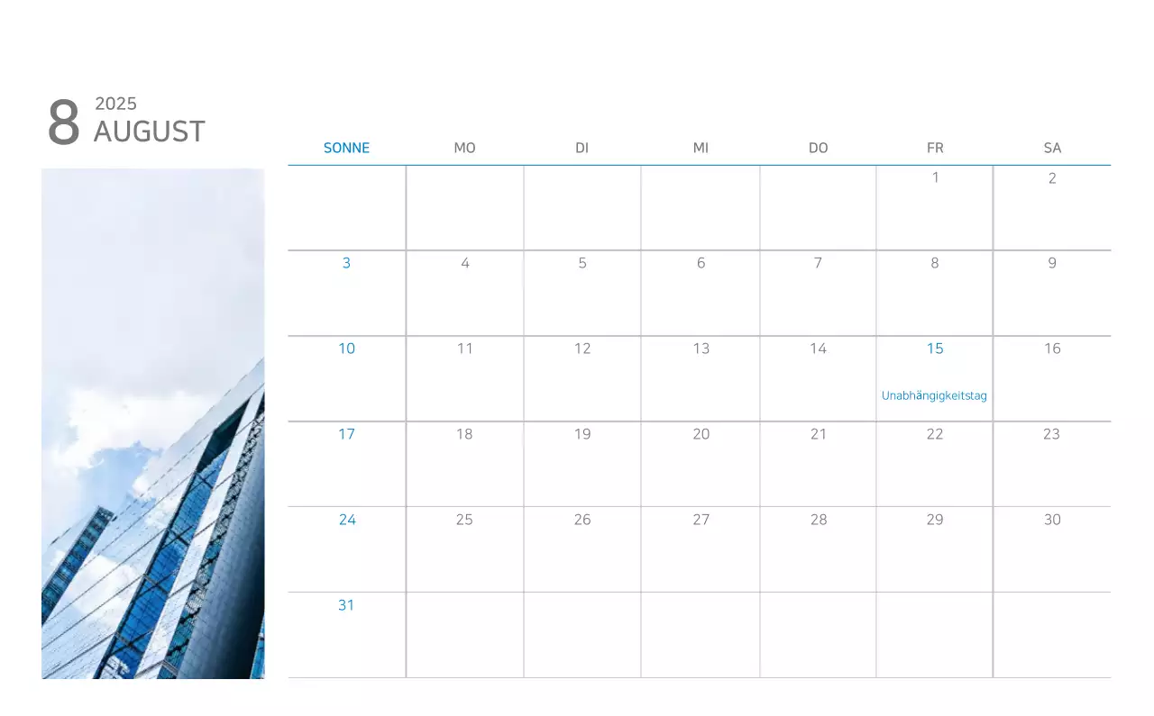 Blauer minimalistischer Kalender
