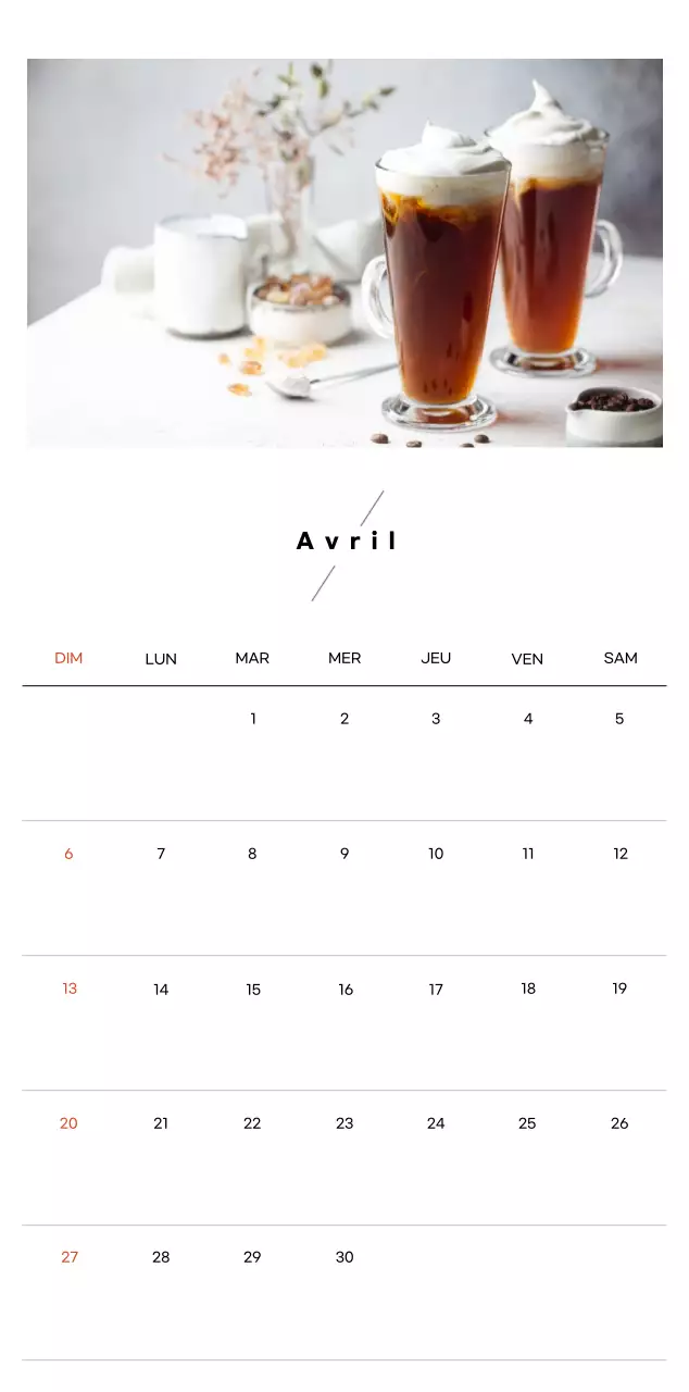 Calendrier minimaliste pour le café