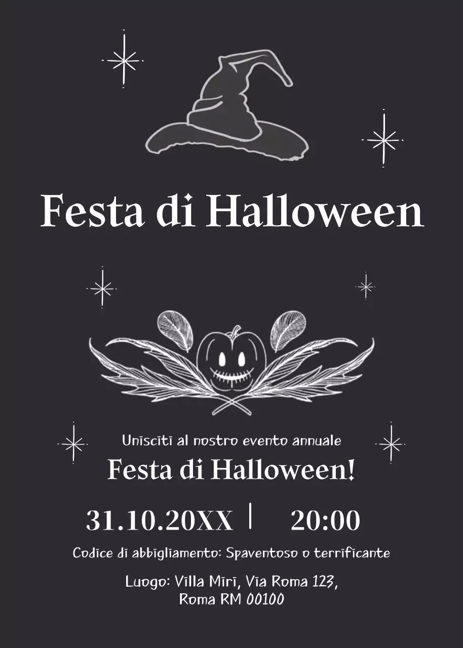 invito alla festa di Halloween in bianco e nero
