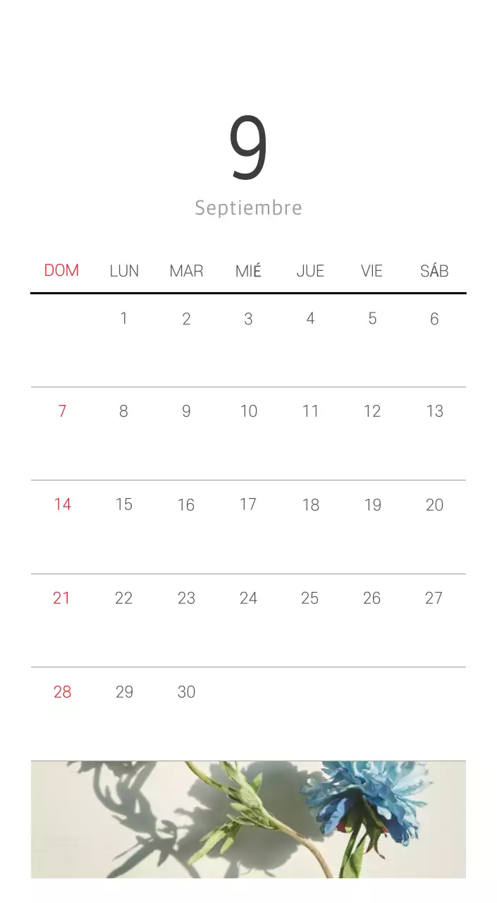 Calendario blanco de naturaleza botánica limpia