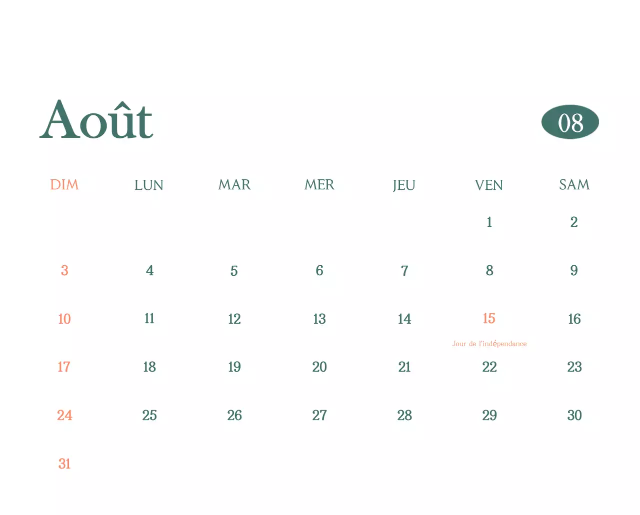 Un calendrier moderne pour les cafés avec des recommandations sur la boisson du mois.