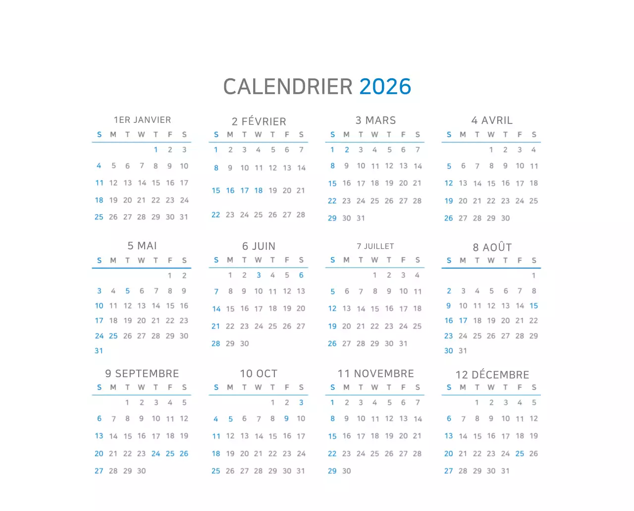 Calendrier moderne bleu Calendrier