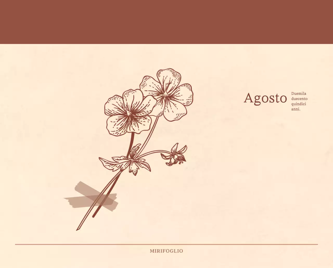 Un calendario sentimentale per fioristi in carta di lana marrone chiaro e marrone.