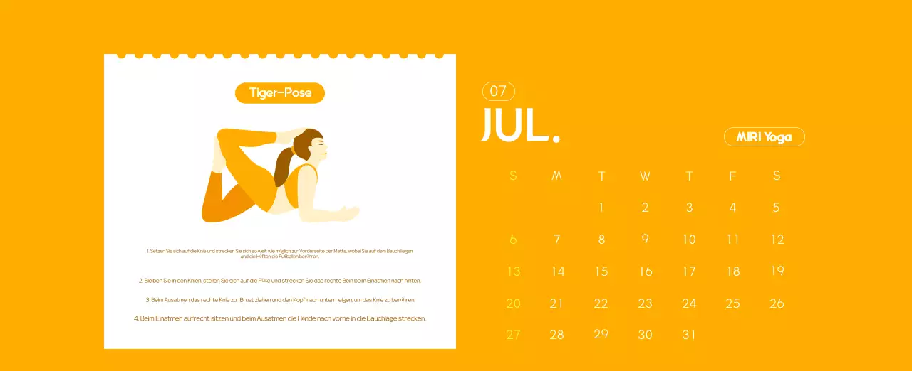 Orange Minimalistischer Yoga-Aktionskalender