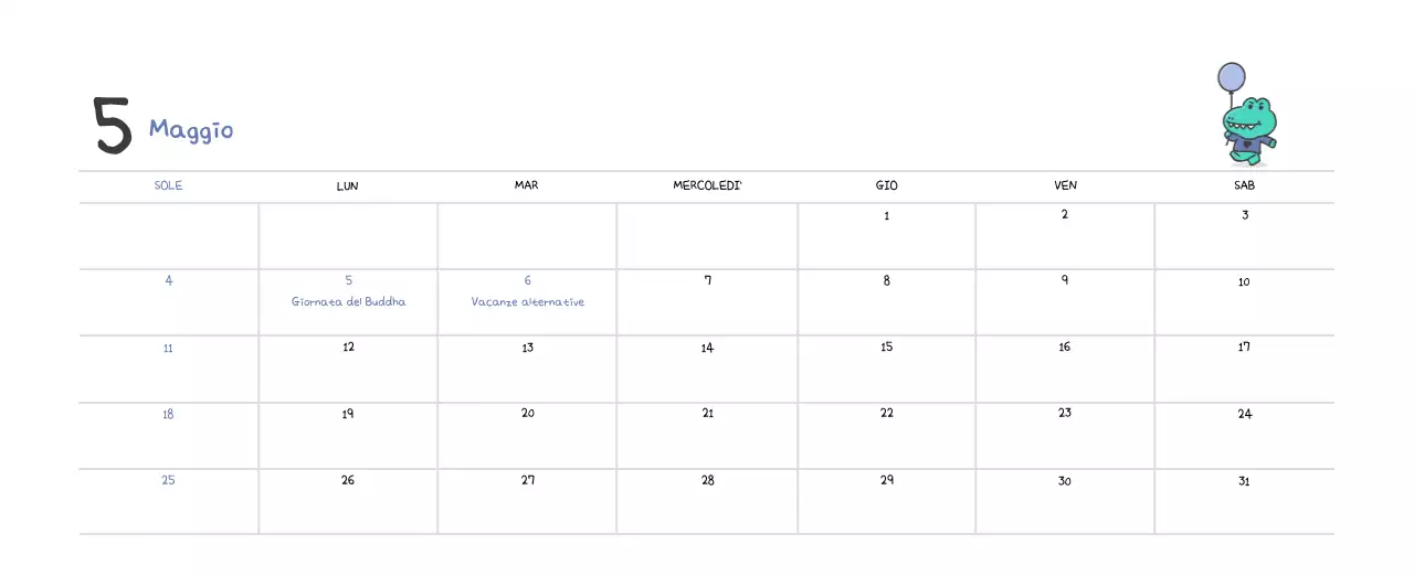 Un calendario con un simpatico concetto di illustrazione di Ago
