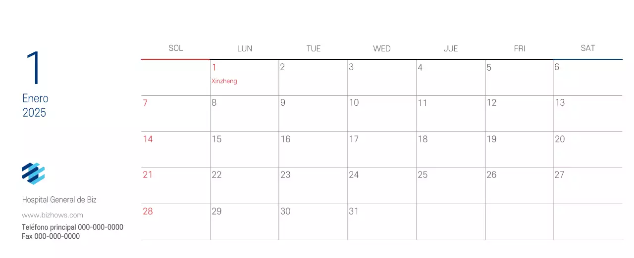 Calendario promocional Hospital Navy White Simple