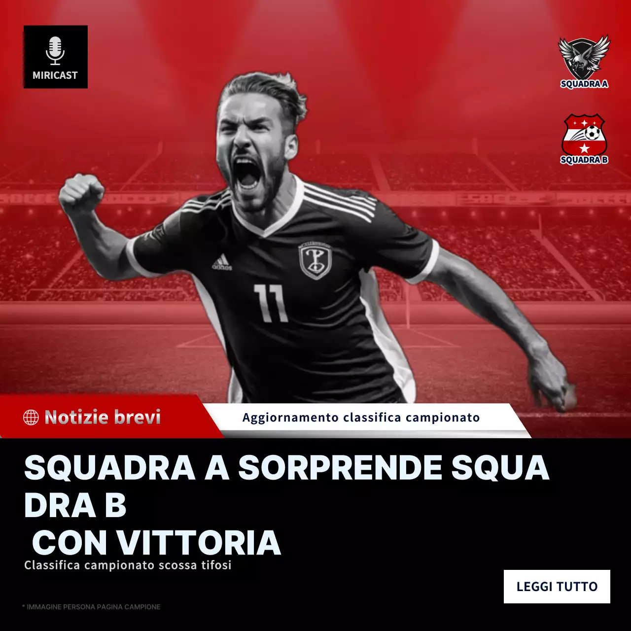 annuncio di calcio in grassetto rosso