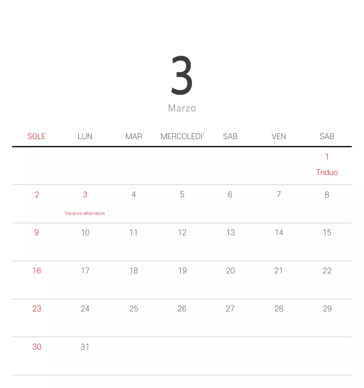 Calendario botanico naturale bianco e pulito