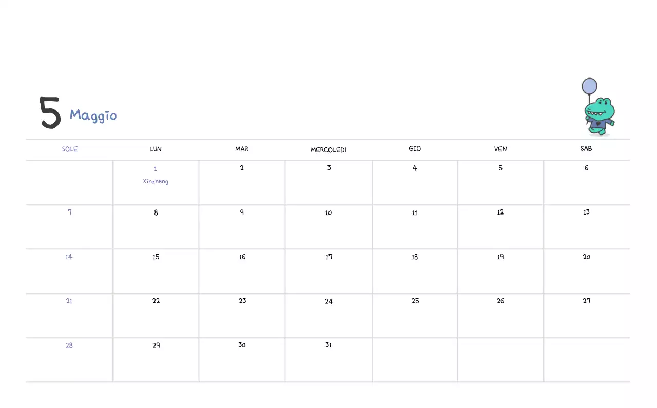 Un calendario con un simpatico concetto di illustrazione di Ago