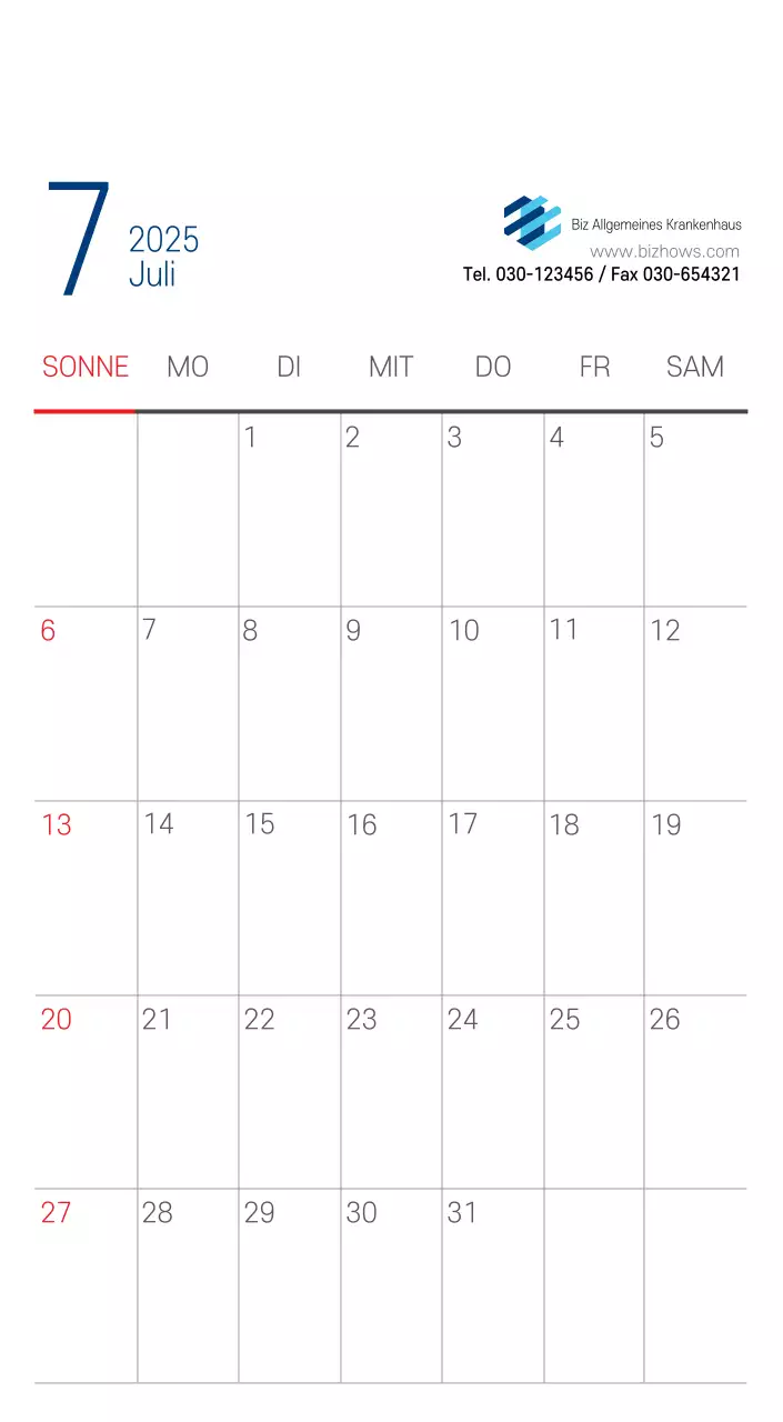 Marineblauer einfacher Krankenhaus-Werbekalender