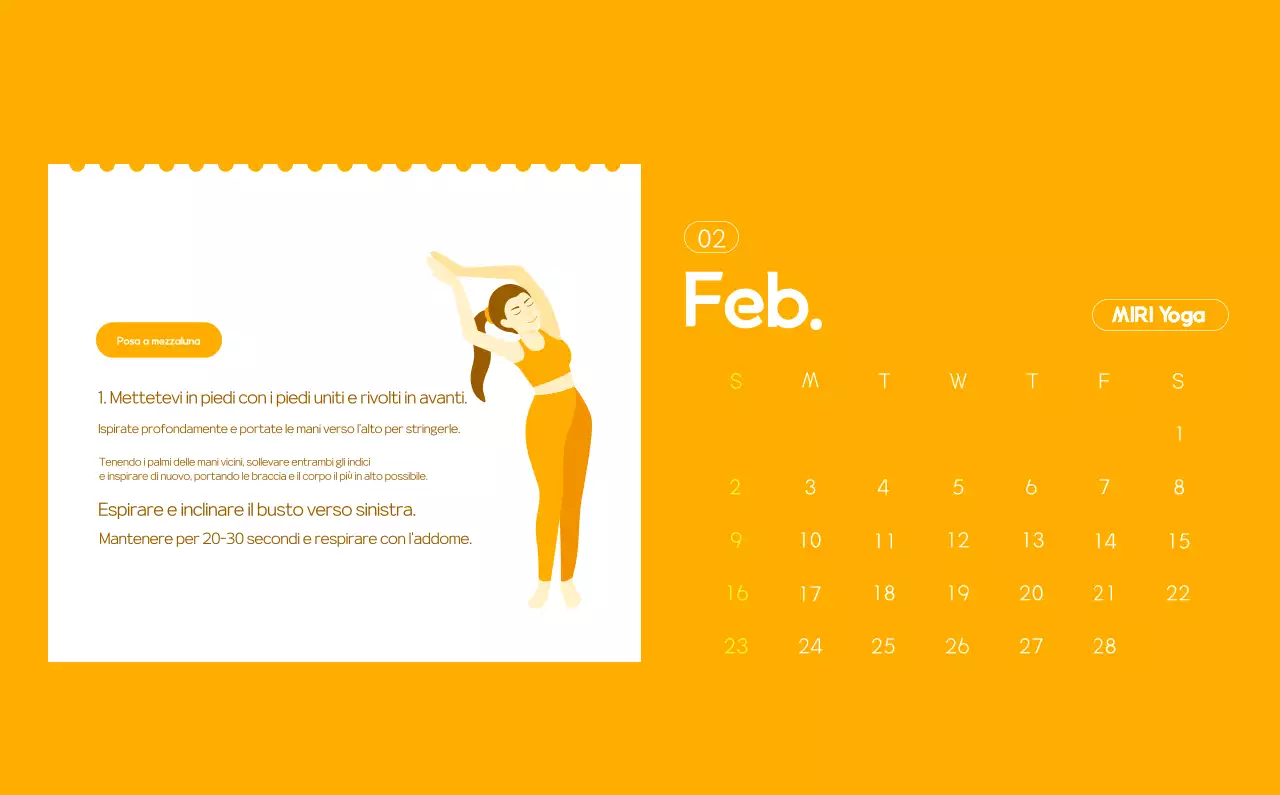 Calendario promozionale arancione dello yoga minimalista