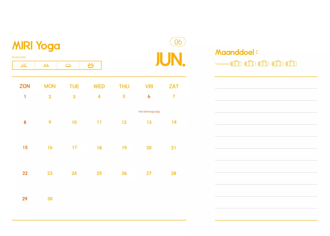Oranje Minimalistische Yoga Promotiekalender