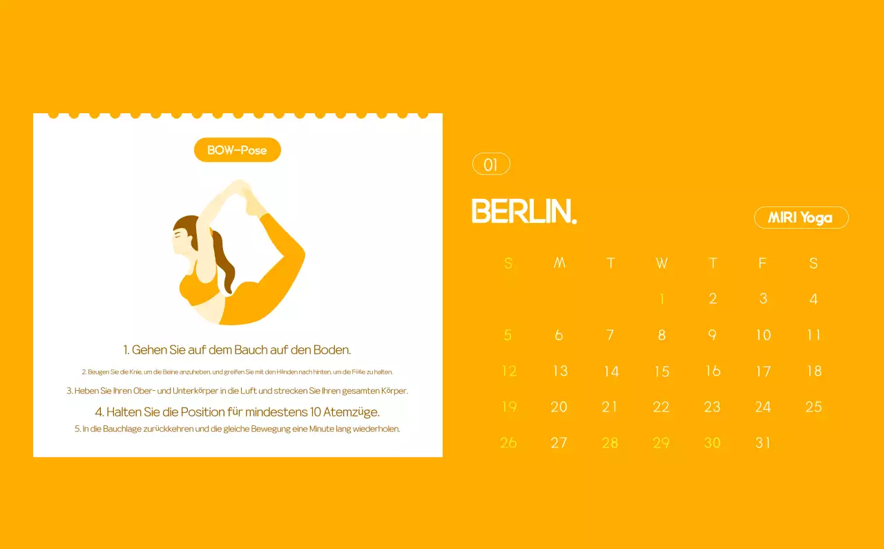 Orange Minimalistischer Yoga-Aktionskalender