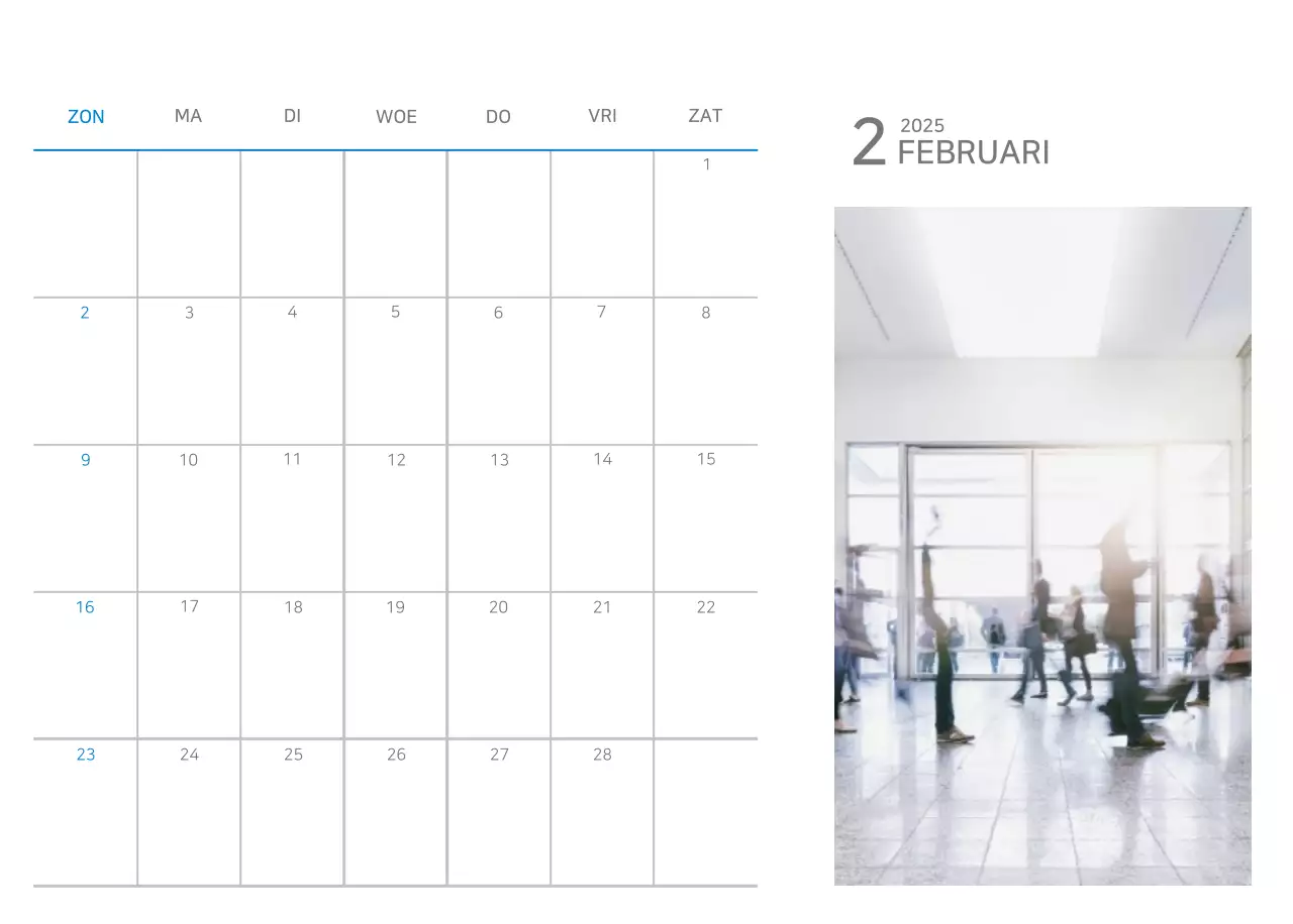Blauwe minimalistische kalender