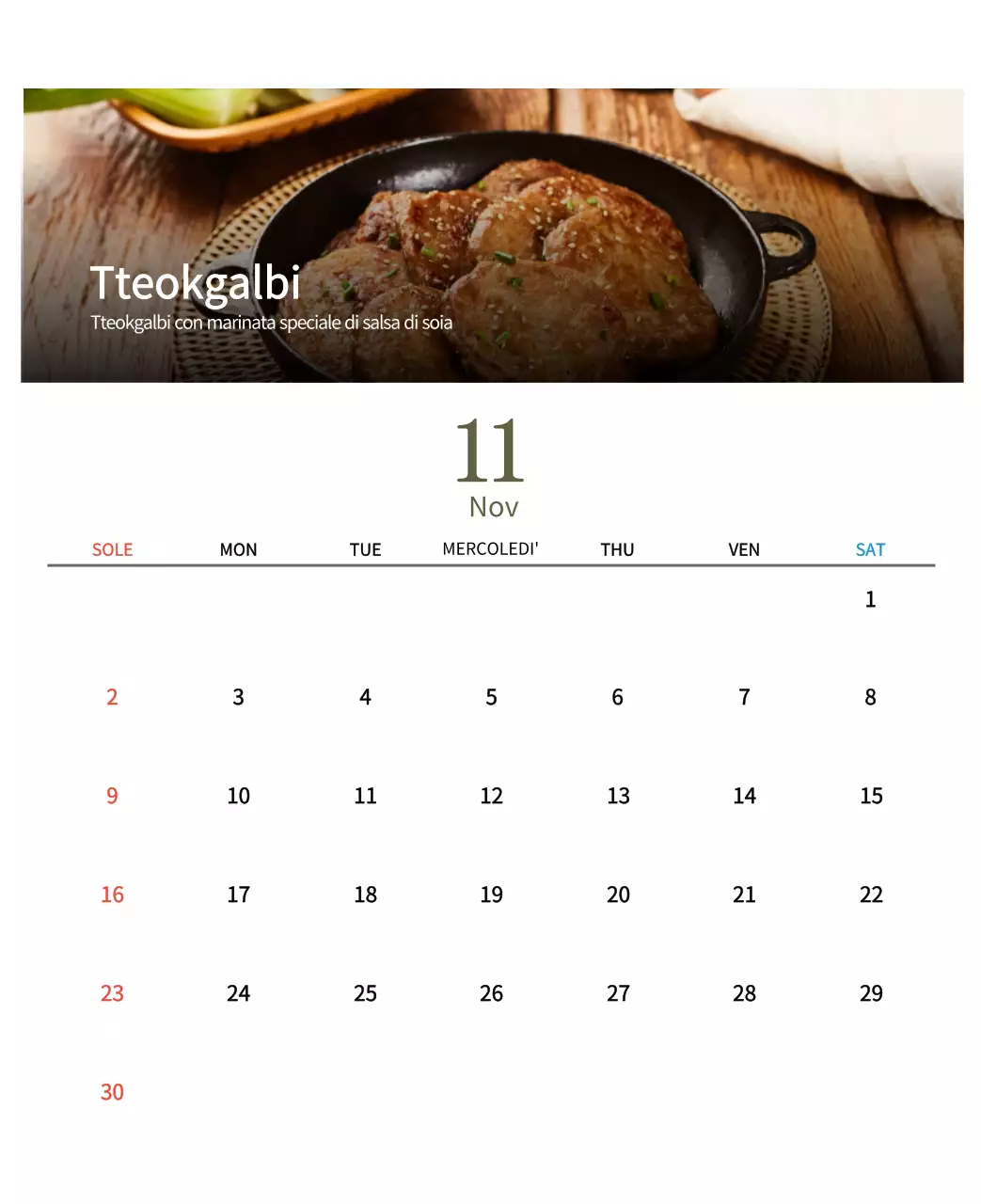 Calendario alimentare tradizionale beige