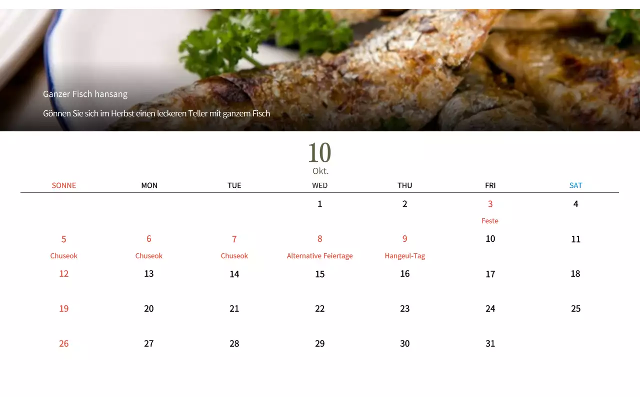 Beige Traditioneller Speisekalender