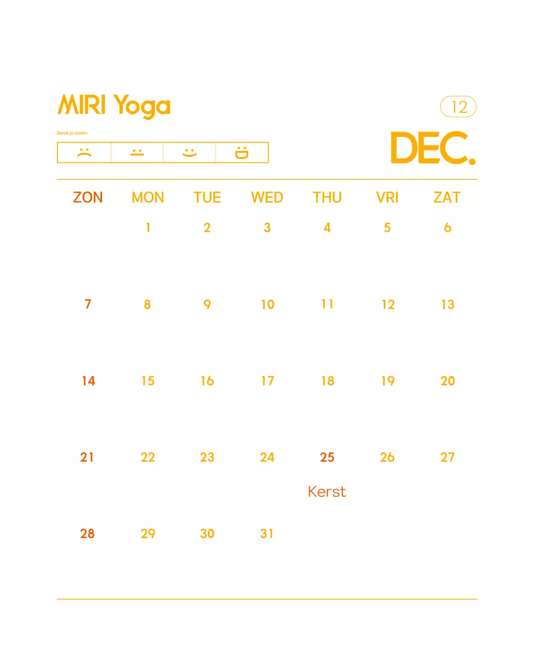 Oranje Minimalistische Yoga Promotiekalender