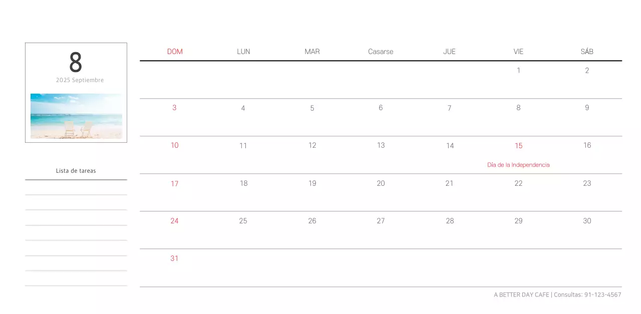Calendario blanco de naturaleza botánica limpia