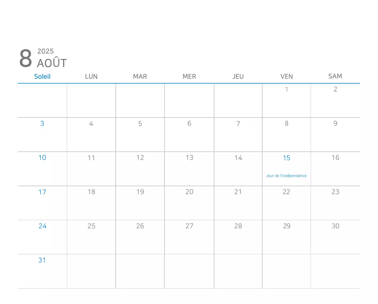 Calendrier moderne bleu Calendrier