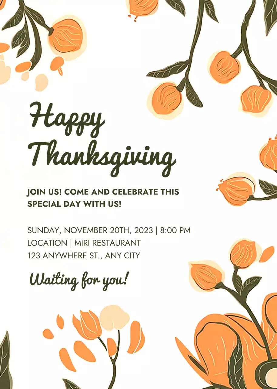 Orange Botanical Thanksgiving Invitation Poster